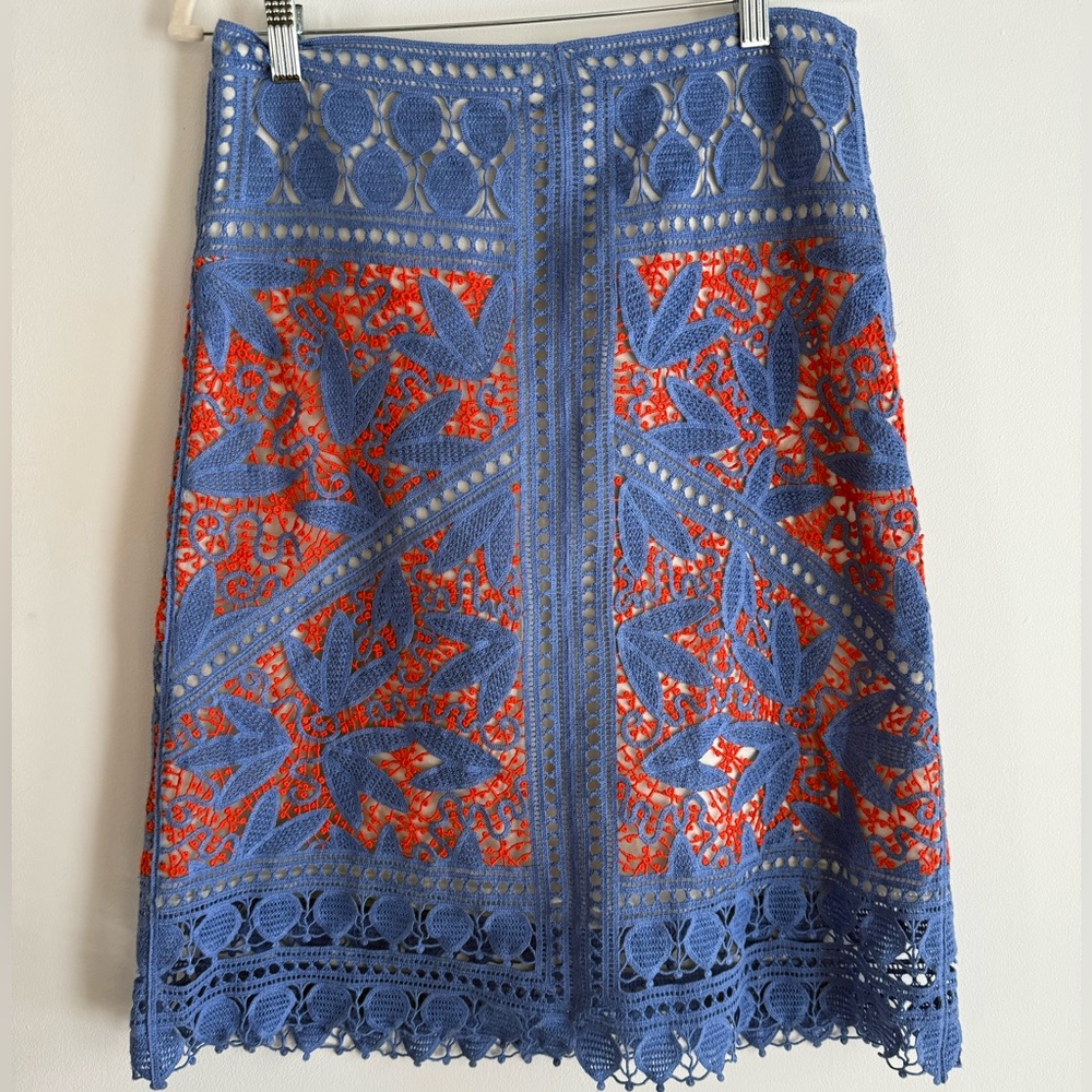 Elegant Blue and Red Lace Skirt
